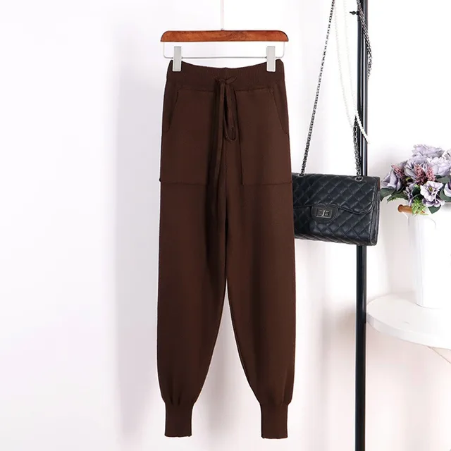 Korean Elastic Waist Harem Pants Women's Casual Sports Coffee - Shop at LoveMi