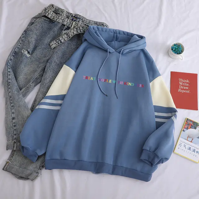 Fashion Loose Fall Winter Hooded Sweater Ladies Hoodie Blue - Shop at LoveMi