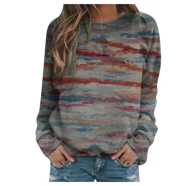 Rendering printed women's long sleeved loose round neck sweater women No 13 Color - Shop at LoveMi
