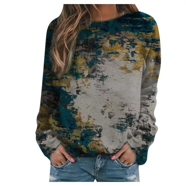 Rendering printed women's long sleeved loose round neck sweater women No 14 Color - Shop at LoveMi