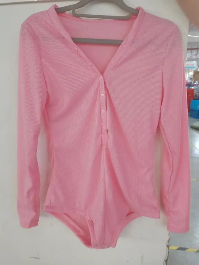 Long sleeves with deep v neck button threaded sleeves keep you warm and tight Pink - Shop at LoveMi