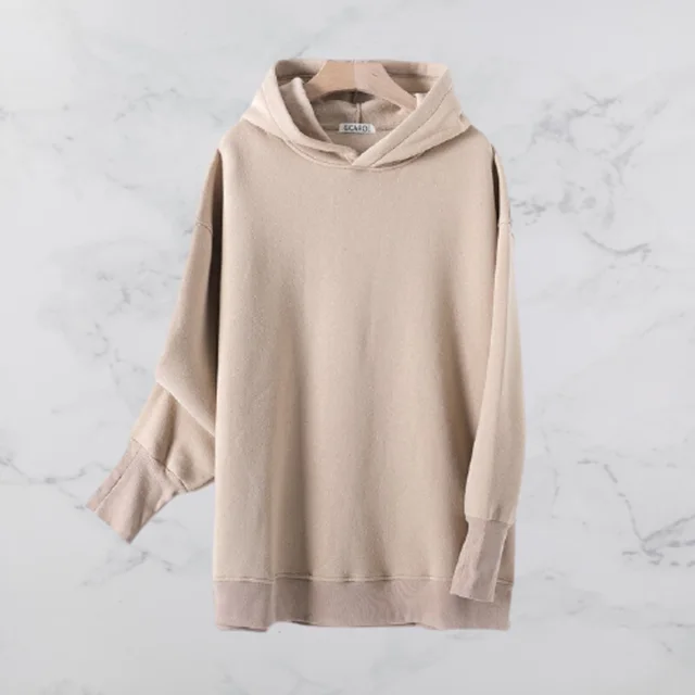 Solid color hooded sweater Khaki - Shop at LoveMi
