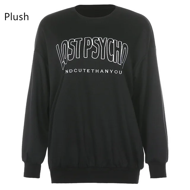 Long Sleeve Casual Sports Letter Printed Long Sweater Black Plush - Shop at LoveMi