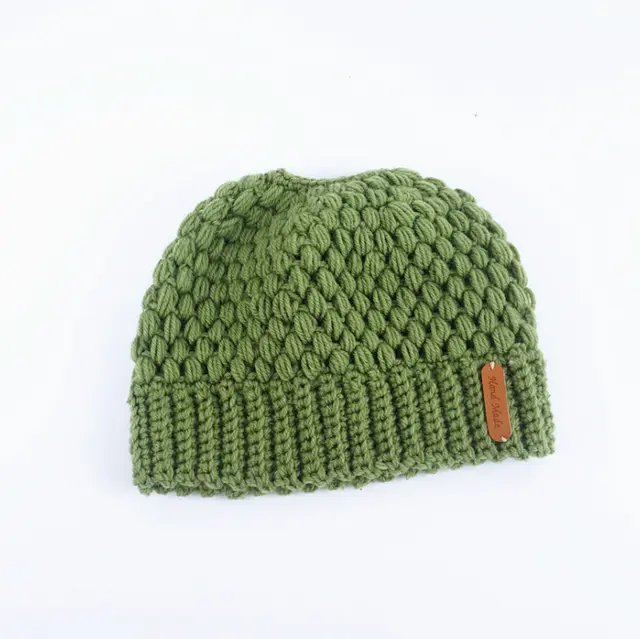Europe and the United States new knit hat winter ladies horsetail hat autumn and winter earmuffs wool hat fashion labeling empty top hat Green - Shop at LoveMi
