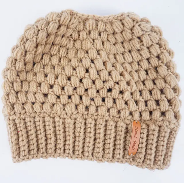 Europe and the United States new knit hat winter ladies horsetail hat autumn and winter earmuffs wool hat fashion labeling empty top hat Khaki - Shop at LoveMi