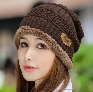 Knit Hat Female Winter ThickeningCap Warm Earmuffscap Head Outdoor Cycling Korean Version Of The Tide Collar Wool Hat - Single Hat Coffee