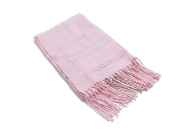 Thick Shawl Imitation Cashmere Fringed Pocket Plaid Scarf Pink - Shop at LoveMi