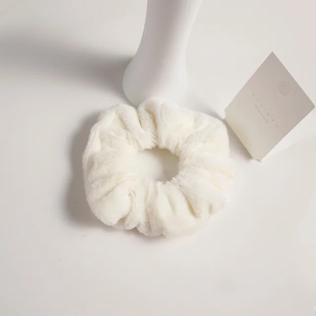Girly cute plush large intestine hair tie hair rope Creamy White - Shop at LoveMi