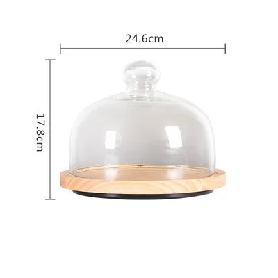 Nordic Style Retro Wooden Cake Plate Glass Cover Rubber Wood M - Shop at LoveMi