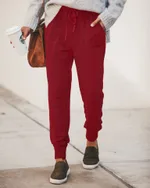 Drawstring casual pencil pants - Wine Red