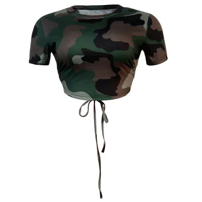 Backless Navel T shirt Camouflage - Shop at LoveMi