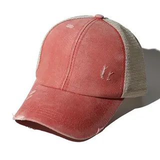 Ponytail Baseball Cap Cross Hole Opening - Orange
