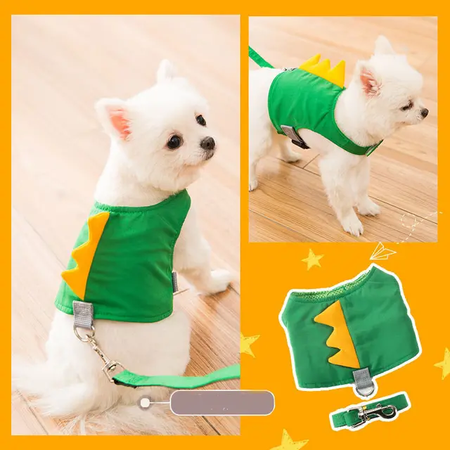Cute Pet Dog Harness Leash Set Green Dinosaur - Shop at LoveMi