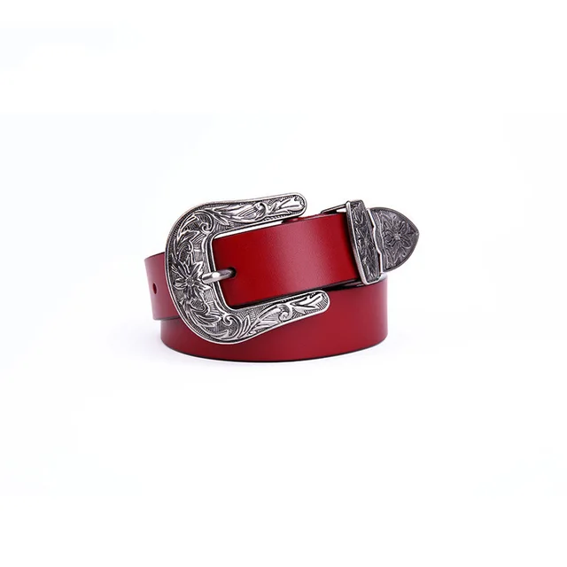 Fashion decorative carved leather belt Red - Shop at LoveMi