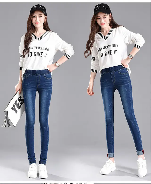 Plus size elasticized waist jeans Dark Blue - Shop at LoveMi