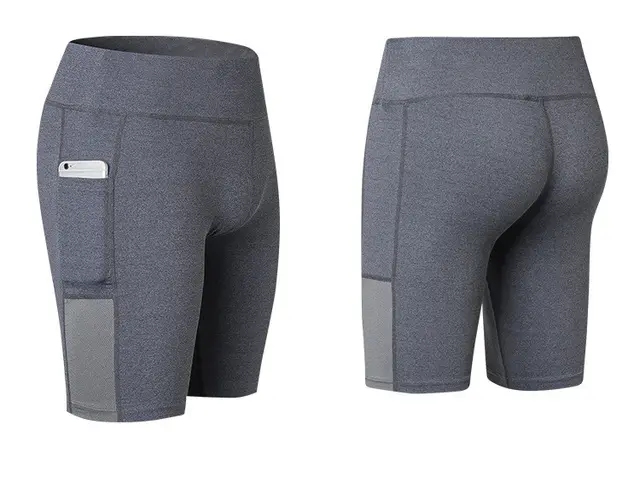Women's Yoga Shorts Side Pockets Fitness Running Elastic Skinny Dry Perspiration Five Pants Gray - Shop at LoveMi
