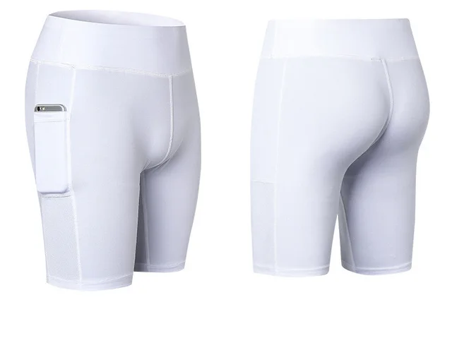 Women's Yoga Shorts Side Pockets Fitness Running Elastic Skinny Dry Perspiration Five Pants White - Shop at LoveMi