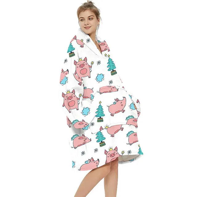Printed warm layabout blanket hoodie Mm047 - Shop at LoveMi
