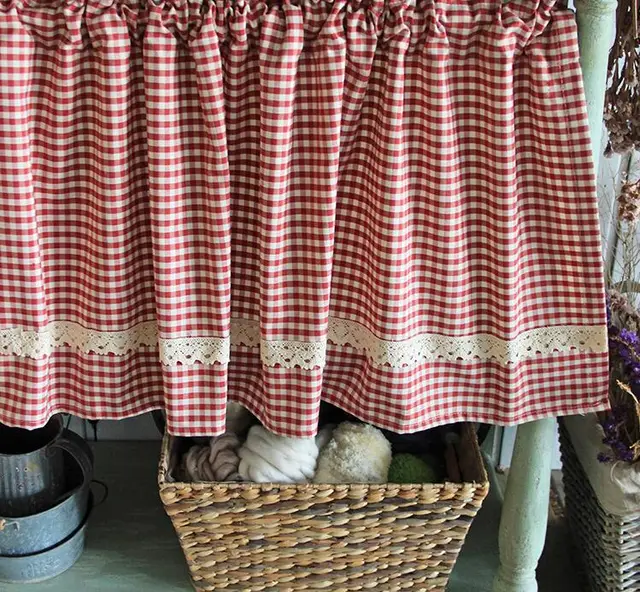 Tanabe fabric kitchen and bathroom curtains in time lattice curtains D Red Grid - Shop at LoveMi