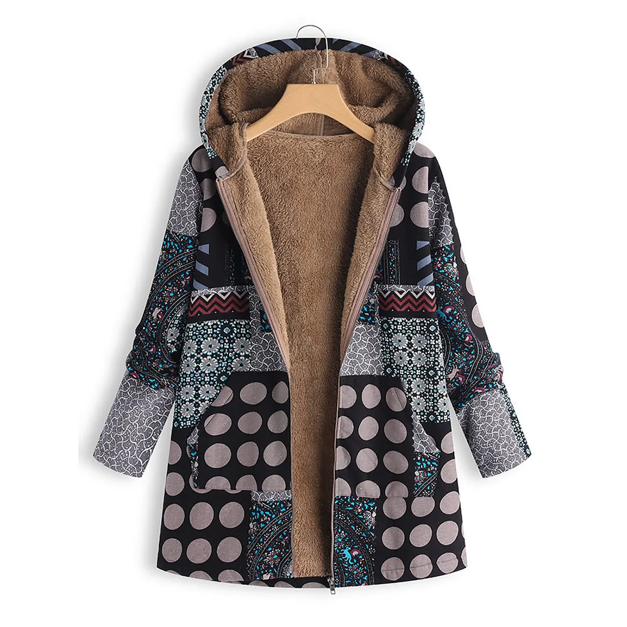 Medium long thick cotton coat - Black