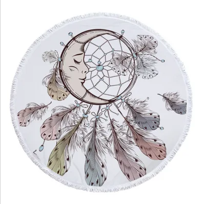 Dream net microfiber round beach towel Yoga pad with tassel F Style 150X150Cm - Shop at LoveMi