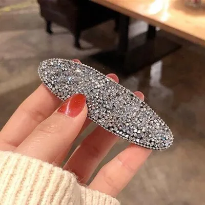 Geometric crystal rhinestone hair clip Silver - Shop at LoveMi