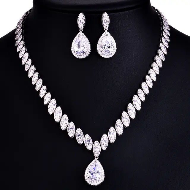Korean Foreign Trade In Europe And America Two Piece AAA Zircon Jewelry Set Silver - Shop at LoveMi