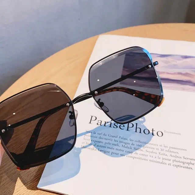 Rimless cut square sunglasses for women Black - Shop at LoveMi