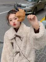Thickened Rabbit-Like Plush Loose Fur Coat - Apricot
