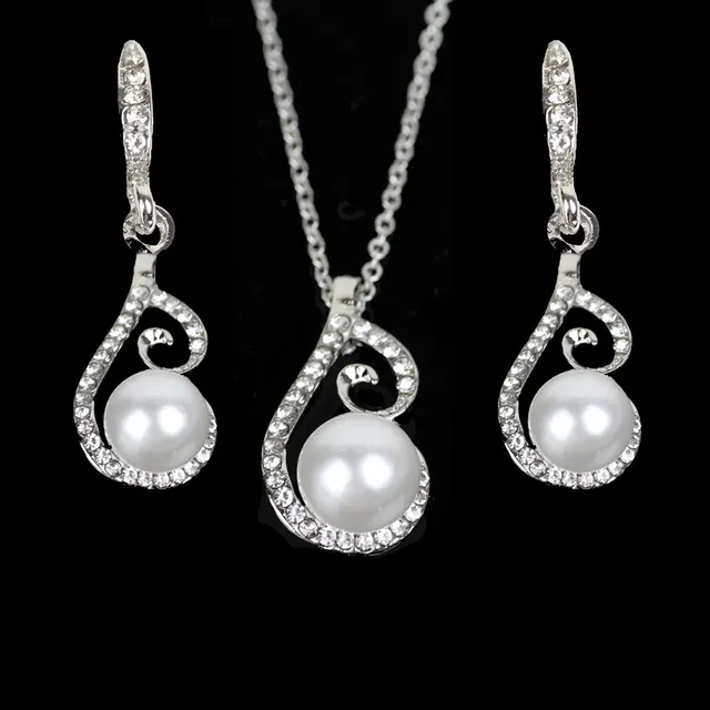 Foreign Bride Rhinestone Diamond Pearl Drop Two Necklace Jewelry Set Europe Party Dress Earrings Jewelry - Shop at LoveMi