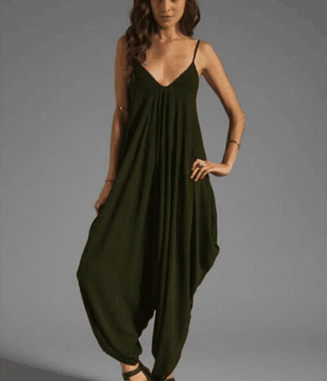 Sexy halter halter jumpsuit wide leg pants Army Green - Shop at LoveMi