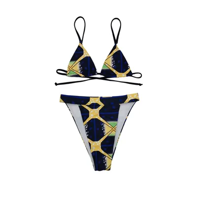 Retro lace up lace up bikini Printing M - Shop at LoveMi