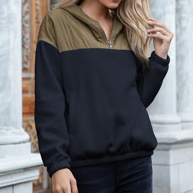 Loose plush sweater with pullover hood Navy - Shop at LoveMi