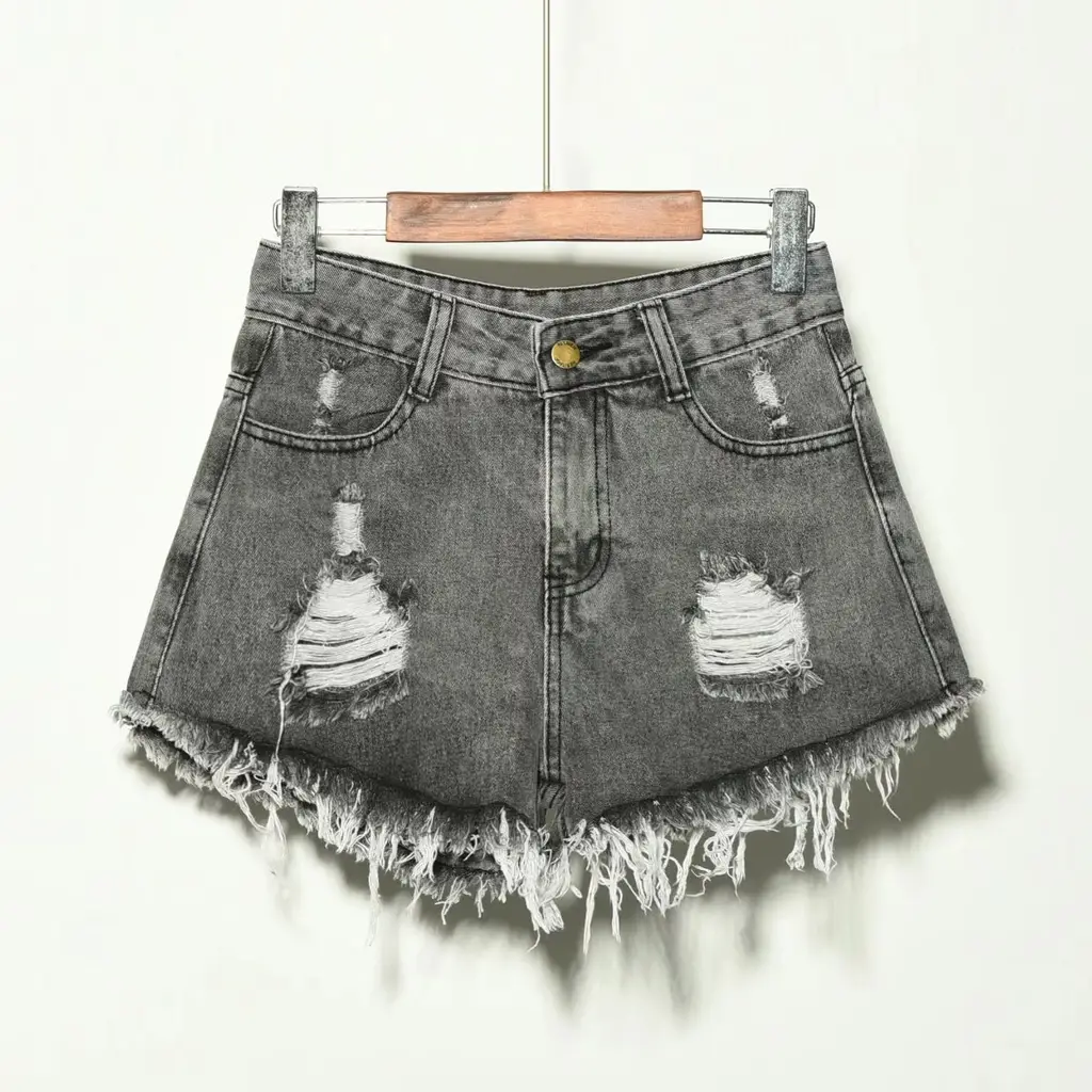 Women's irregular denim shorts - Dark Grey