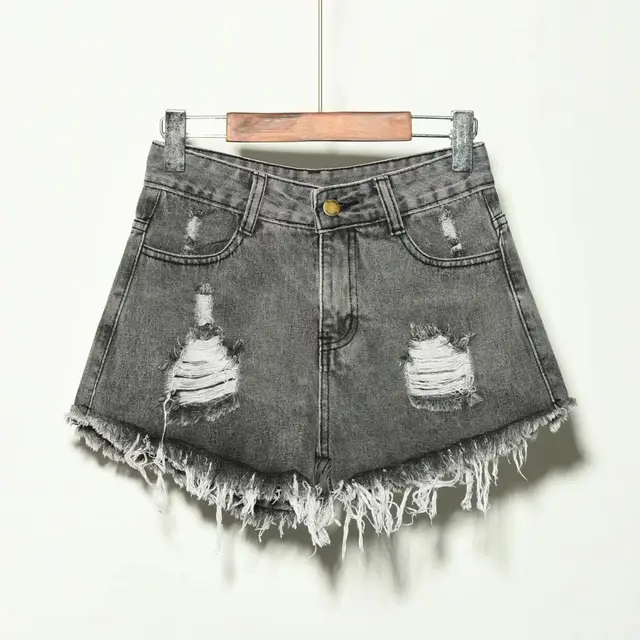 Women's irregular denim shorts Dark Grey - Shop at LoveMi