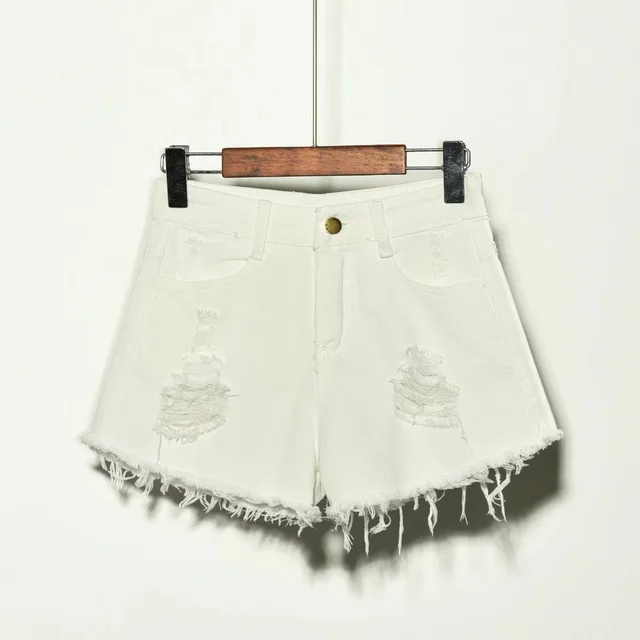 Women's irregular denim shorts White - Shop at LoveMi