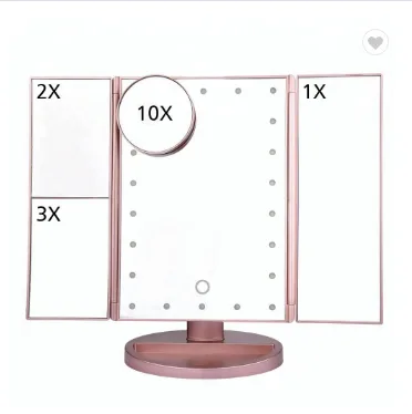 Three sided Foldable Magnifying Desktop Makeup Mirror With Lamp Rose Gold - Shop at LoveMi
