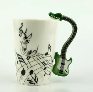 Creative Music Violin Style Guitar Ceramic Mug Coffee Tea Milk Stave Cups With Handle Coffee Mug Novelty Gifts Green - Shop at LoveMi