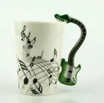 Creative Music Violin Style Guitar Ceramic Mug Coffee Tea Milk Stave Cups With Handle Coffee Mug Novelty Gifts - Green