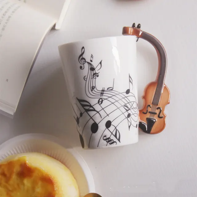 Creative Music Violin Style Guitar Ceramic Mug Coffee Tea Milk Stave Cups With Handle Coffee Mug Novelty Gifts Violin Freedom - Shop at LoveMi