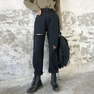 Women's ripped jeans Black - Shop at LoveMi