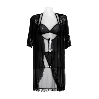 Three point lace robe Black - Shop at LoveMi
