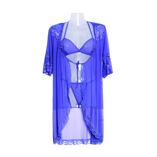 Three point lace robe Blue - Shop at LoveMi