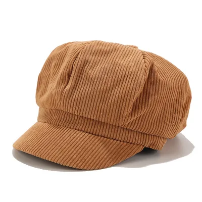 Pure Color Corduroy Hat Women's Trendy Wild Literary Cap Camel - Shop at LoveMi