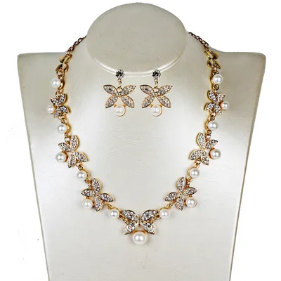 New Pearl butterfly necklace, earrings, bridal jewelry set, bridal jewelry Gold - Shop at LoveMi