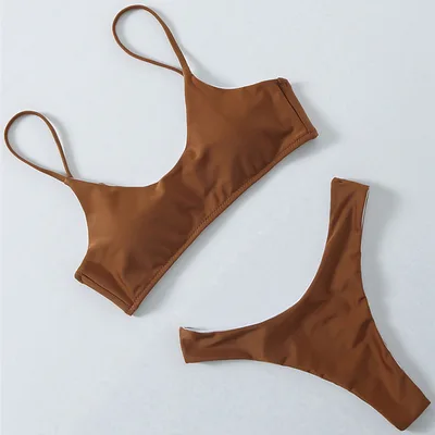 European and American split swimwear Coffee Brown - Shop at LoveMi