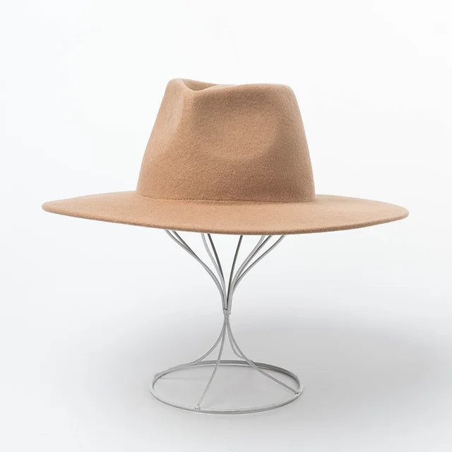 Fashion Casual Concave Shape Big Brim Jazz Hat Camel - Shop at LoveMi