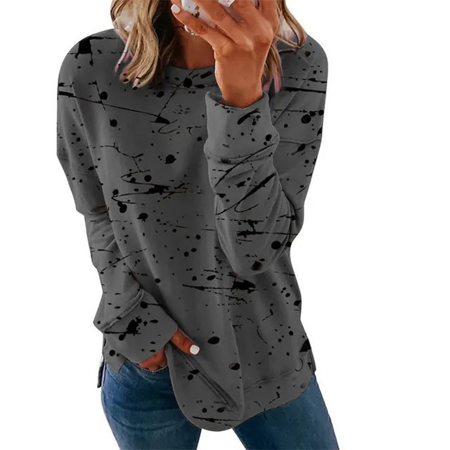 Graffiti print loose long sleeve T shirt Dark Grey - Shop at LoveMi