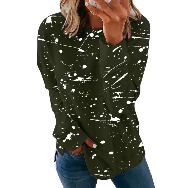 Graffiti print loose long sleeve T shirt Green - Shop at LoveMi