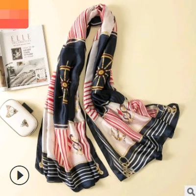 Spring, summer and autumn, new flowers, elegant and high end artificial silk scarf, female decorative shawl, sunscreen beach towel Anchor 180X90Cm - Shop at LoveMi
